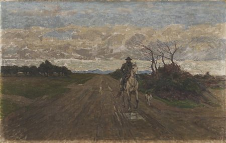 Luigi Gioli "Il ritorno del buttero" 1927
olio su tela (cm 42x66)
firmato e data