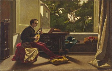 Odoardo Borrani "L'ora del diletto" 
olio su tela (cm 41x65)
firmato in basso a