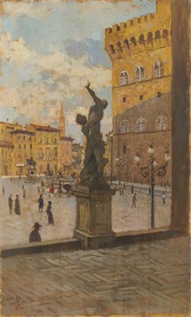 Francesco Gioli "Piazza della Signoria, Firenze" 
olio su tavola (cm 40x25)
mono