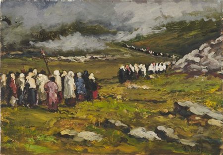 Lorenzo Delleani "Processione di Fontainemore" -4499
olio su tavola (cm 31,5x44,