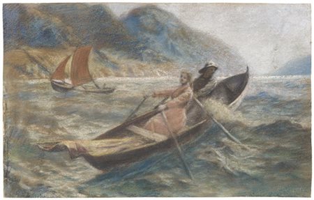 Daniele Ranzoni "Rematori sul Lago Maggiore" 
pastelli colorati su carta (cm 30x