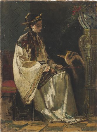 Tranquillo Cremona "Giapponese" 
olio su tela (cm 42x31,5)
monogrammato in basso