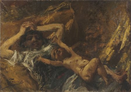 Gaetano Previati "La fecondità" 
olio su tela (cm 81x116)
firmato in basso a sin