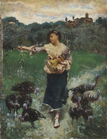 Francesco Paolo Michetti "Contadina con tacchini" 
olio su tela (cm 39x30)
firma