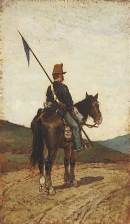 Giovanni Fattori "Lanciere a cavallo" 
olio su tavola (cm 41x24)
firmato in bass