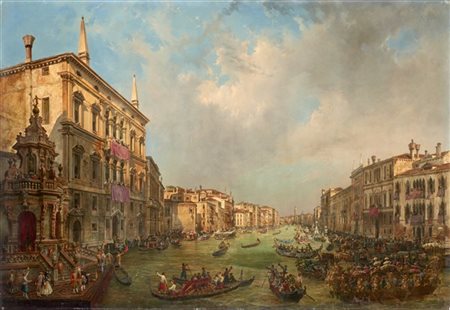 Luigi Querena "Regata sul Canal Grande" 
olio su tela (cm 131x189)
in cornice (d