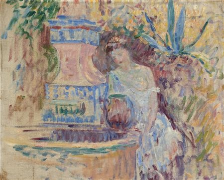 Henri Lebasque "Femme assise dans un jardin" 
olio su tela (cm 45x55)
tracce di