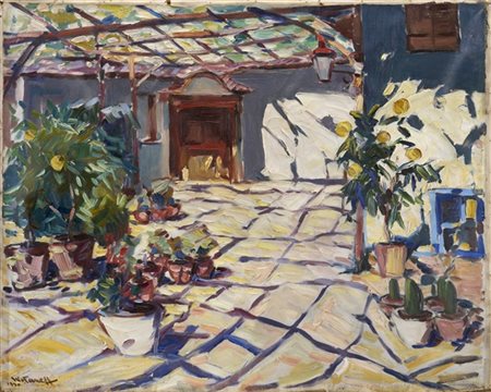 Nikola Tanev "Pergolato" 1930
olio su tela libera (cm 65x80)
firmato e datato in