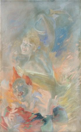 Jules Cheret "Ballerina con maschera e tamburello" 
pastelli colorati su carta (