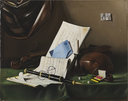 Gregorio Sciltian "Strumenti musicali (Tallone)" 
olio su tela (cm 56x70)
firmat