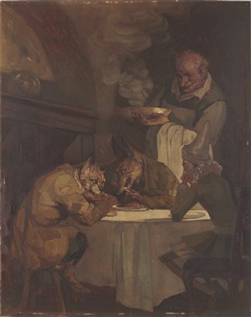 Giovanni Battista Galizzi "Pinocchio allosteria del Gambero Rosso" 
olio su car