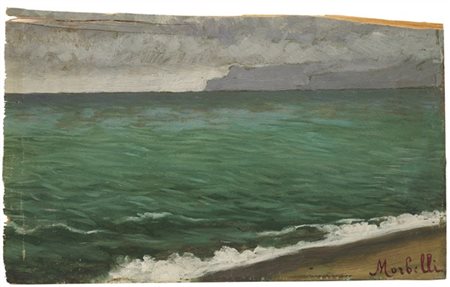 Angelo Morbelli "Mareggiata" 
olio su tavoletta (cm 12x19)
firmata in basso a de