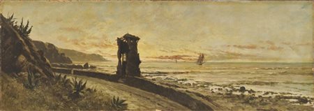 Francesco Lojacono "Marina siciliana" 
olio su cartone (cm 33x94)
al retro: firm