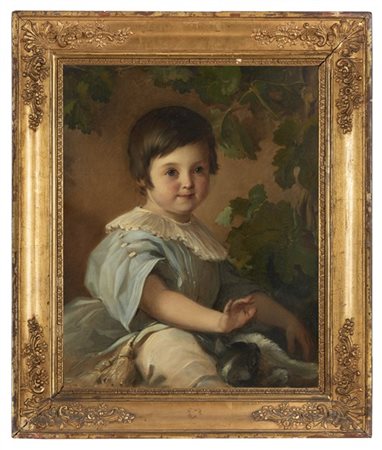 Johann Matthias Ranftl "Ritratto di fanciullo con gatto" 
olio su tela (cm 53x42