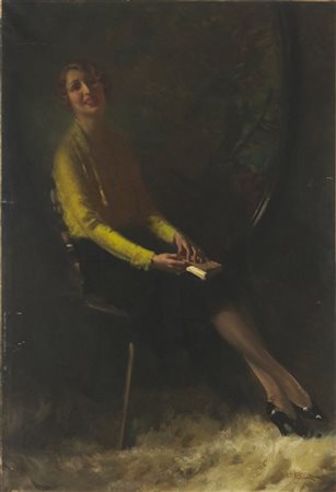 Giuseppe Palanti "Modella con libro" 
olio su tela (cm 205x137,5)
firmato in bas