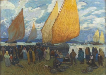 Tommaso Cascella "A riva" 1918
pastelli colorati su carta (cm 60x87)
firmato e d