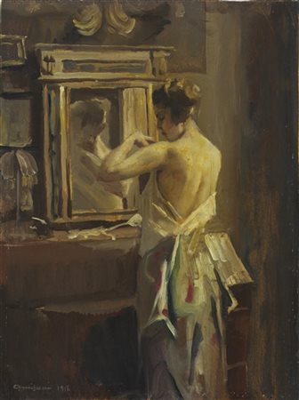Giuseppe Amisani "Allo specchio" 1916
olio su compensato (cm 38x28,5)
firmato e