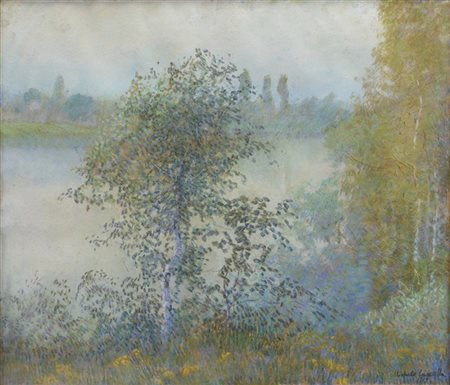 Michele Cascella "Scorcio lacustre" 1919
pastelli colorati su carta (cm 45x52)
f