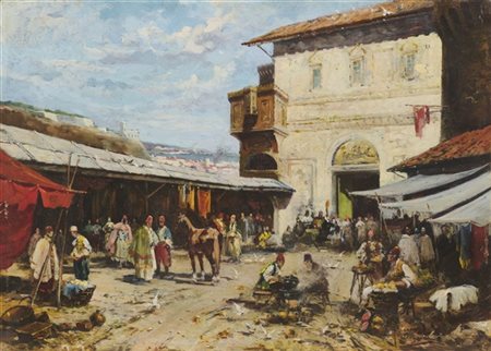 Riccardo Pellegrini "Mercato orientale" 
olio su tavola (cm 31,5x44,5)
firmato i