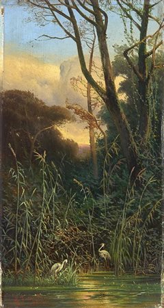 Gaetano Fasanotti "Gli aironi" 1877
olio su tavola (cm 24,5x13,5)
firmato e data