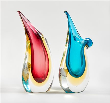 Seguso (Venezia,  - ) 
Coppia di vasetti 
 Cm 21,5x11; 21,5x10