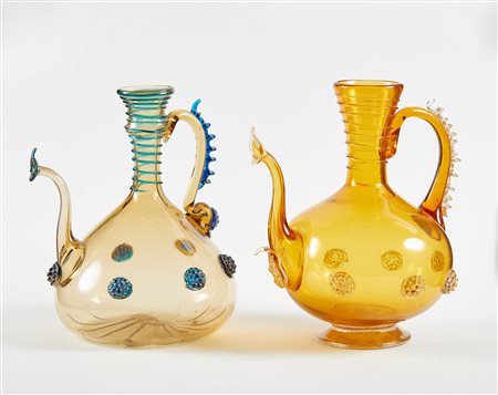 Vittorio Ferro (1932 - 2012) 
Coppia di Brocche in Vetro Diluito 
 Cm 19x17; 18x15