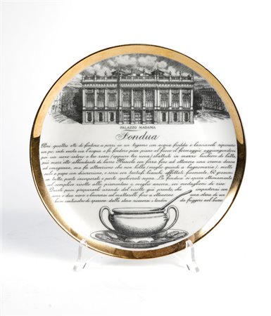 Piero Fornasetti (Milano, 10/11/1913 - Milano, 15/10/1988) 
Sei piatti della serie “Specialità piemontesi” Anni ‘60
 Cm 24 Ø