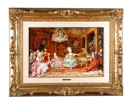 Sinibaldo Tordi (Roma, 1876 - Firenze, 1955) 
"Scena di concerto Rococò" 
 Cm 30,5x47,5