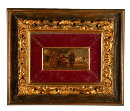 Giovanni Fattori (firma_di) (Livorno, 06/09/1825 - Firenze, 30/08/1908) 
“Senza titolo” 
Olio su tavola Cm 7x15