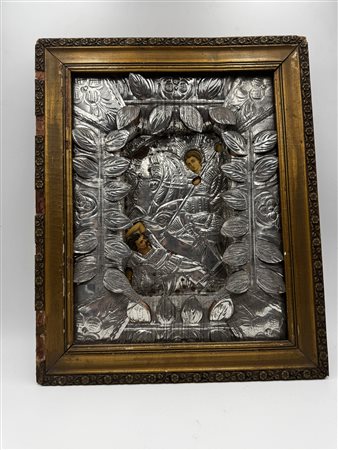  
Oggetto votivo in lamina argentata 
 Cm 45x36x4