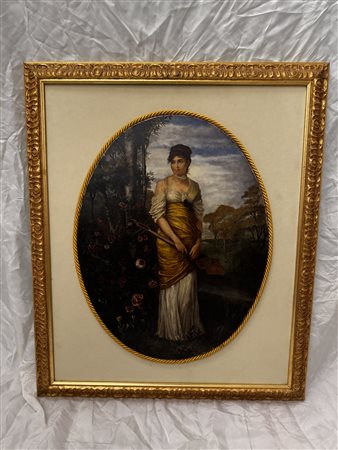 Friedrich August Kaulbach (Monaco di Baviera, 02/06/1850 - Ohlstadt, 26/07/1920) 
Suonatrice di liuto 
 Cm 50x39