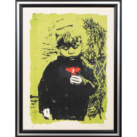 ANDREA CARISI, Bambina con la rosa, Litografia a colori