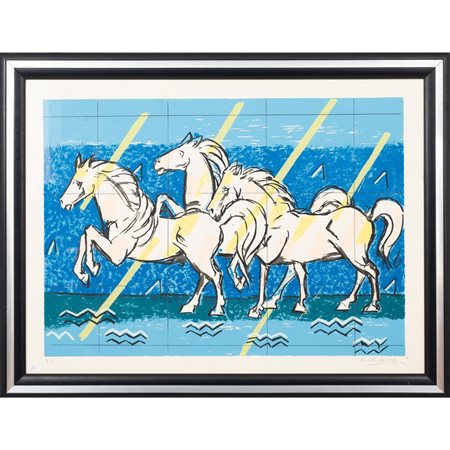 IBRAHIM KODRA, Cavalli, Incisione a colori