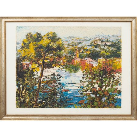 MICHELE CASCELLA, Portofino, Litografia a colori