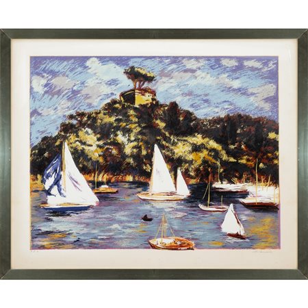 MICHELE CASCELLA, Barche, Litografia a colori