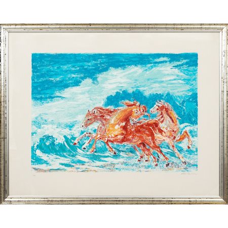 ALIGI SASSU, Cavalli, Litografia a colori