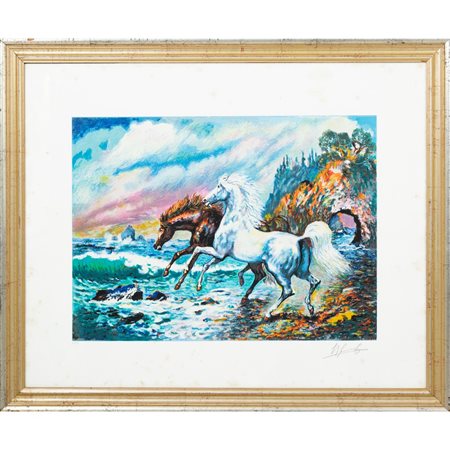 GIOVAN FRANCESCO GONZAGA, Cavalli, Litografia a colori