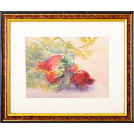 GIANCARLO CAZZANIGA, Melograni, Acquarello su carta
