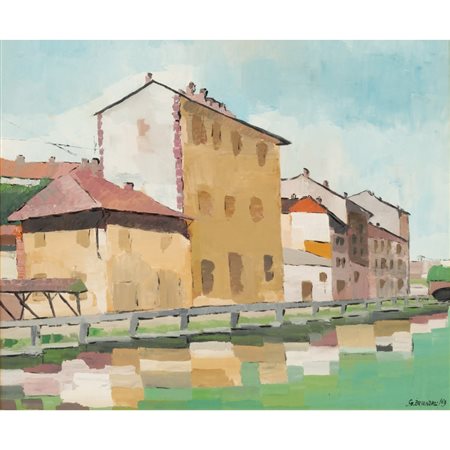 GUALTIERO BRIANZOLI, Caseggiati, Olio su tela