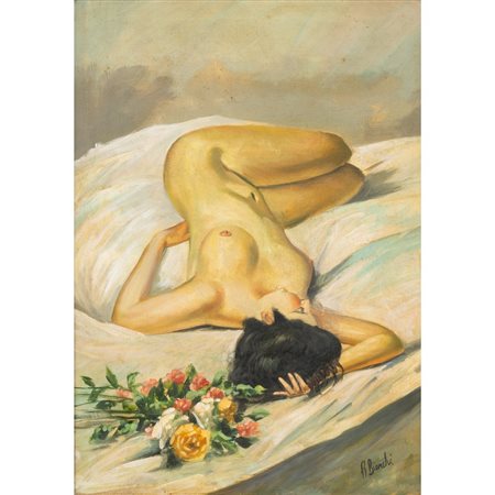 A. BIANCHI, Nudo femminile sdraiato, Olio su tela