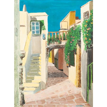SERGIO ORLANDO, Vicolo di paese, Olio su tela