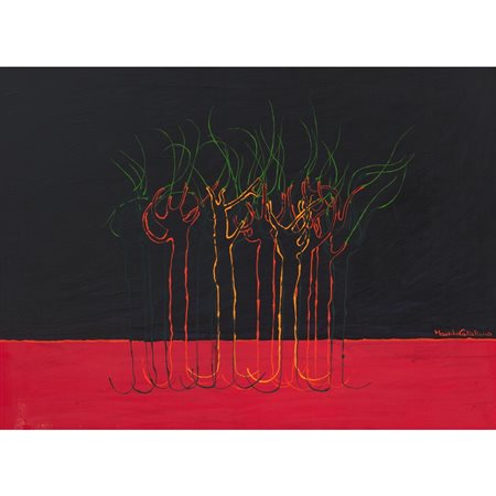 MAURILIO CATALANO, Ami su fondale rosso, Olio su tela