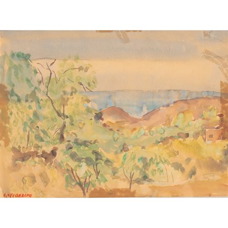 ALDO PECORAINO, Paesaggio, Acquarello su carta