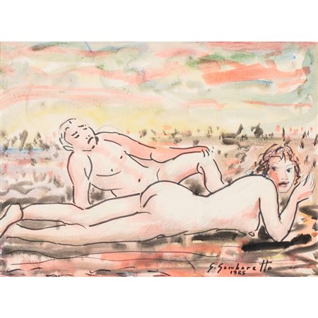 GIUSEPPE GAMBARETTO, Nudi, Tecnica mista su carta