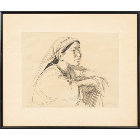 PITTORE DEL XX SECOLO, Algerina, Disegno a matita su carta