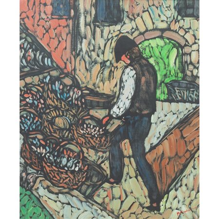 MARCELLO PIACENTINI, Mercato, Olio su tela