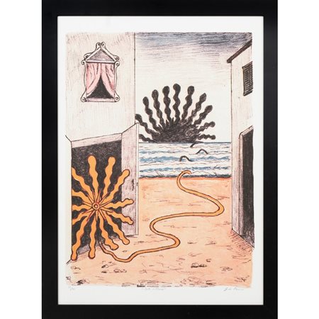 GIORGIO DE CHIRICO, Sole e mare, Litografia a colori