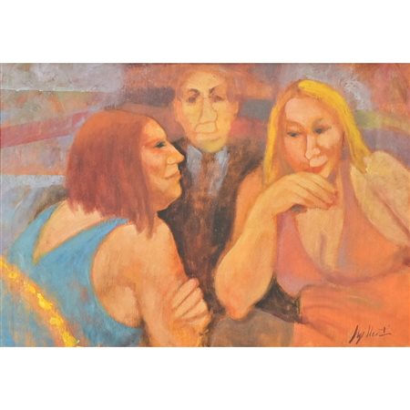 REMO SQUILLANTINI, A chiacchera, Olio su tavola