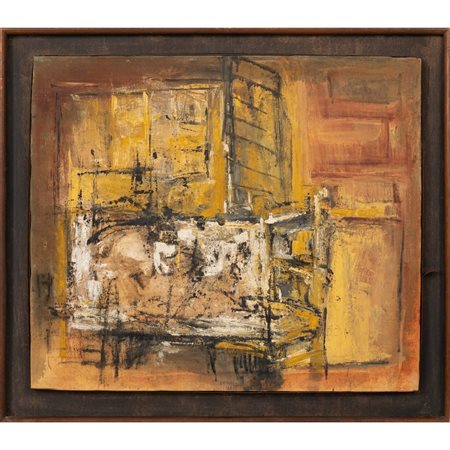 VITTORE FRATTINI, Interno giallo, Olio su tela