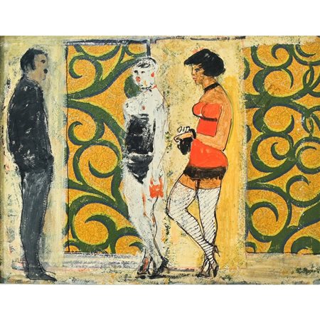 SALVATORE FIUME, Passeggiatrici, Olio su faesite